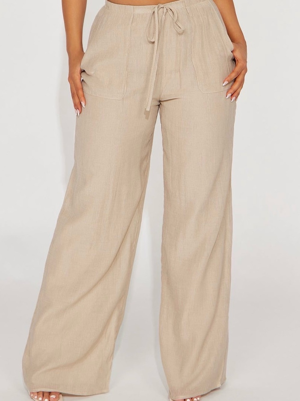 Fashion Nova Beige Wide-Leg Drawstring Pants